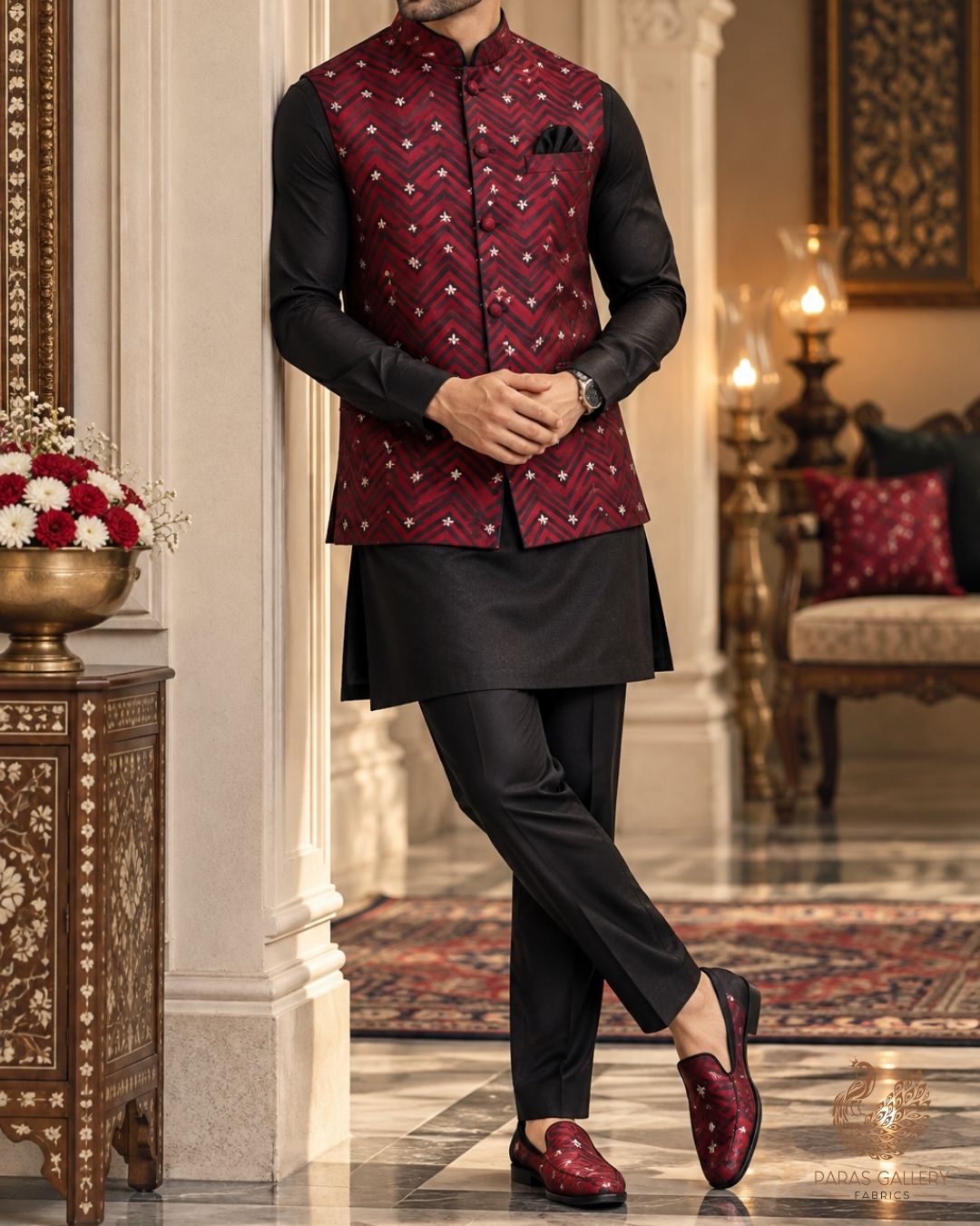 Maroon Banarasi Brocade Fabric With All Over Zari Handloom 24465