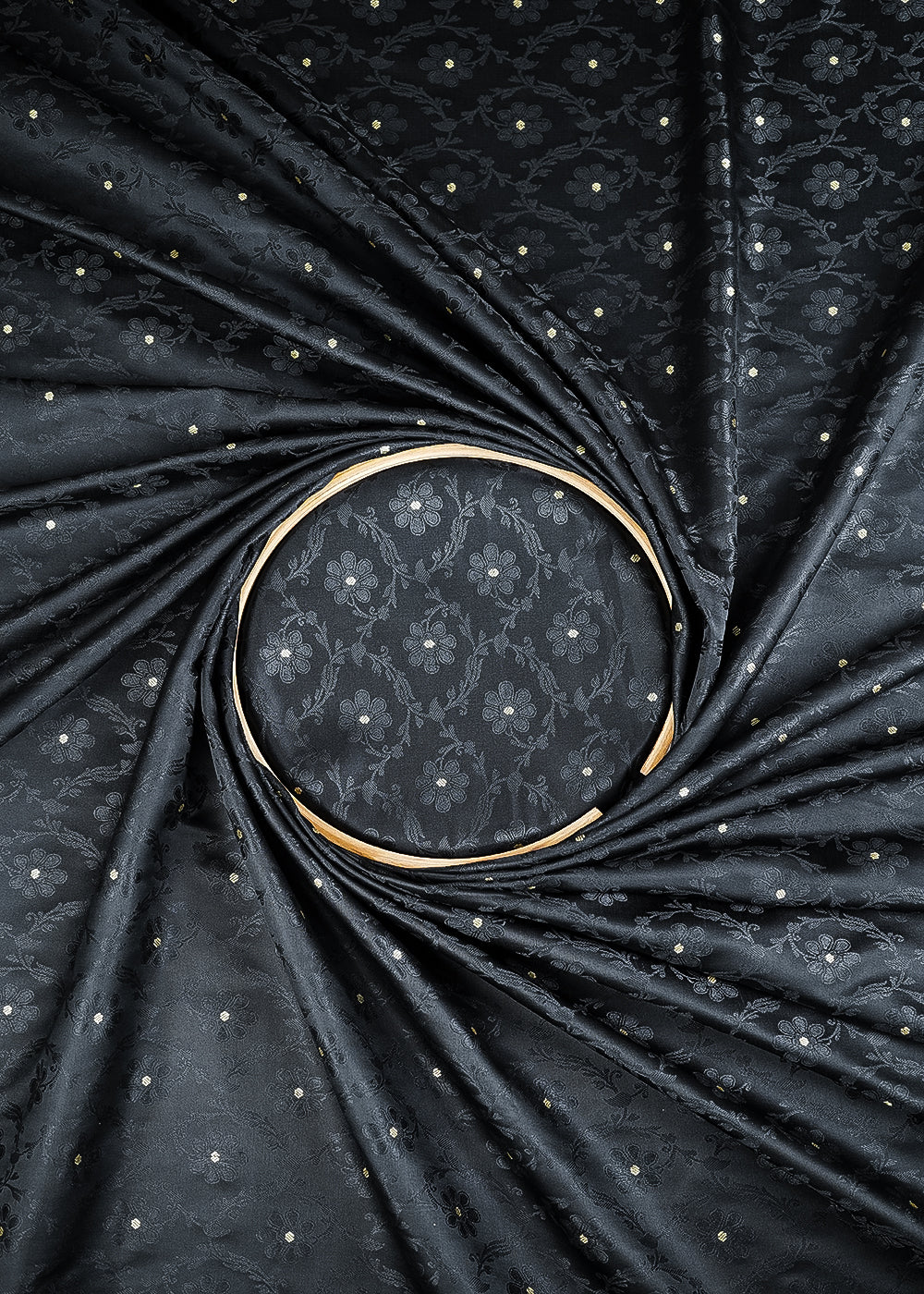 Black Banarasi Brocade Fabric With All Over Zari Handloom 24471
