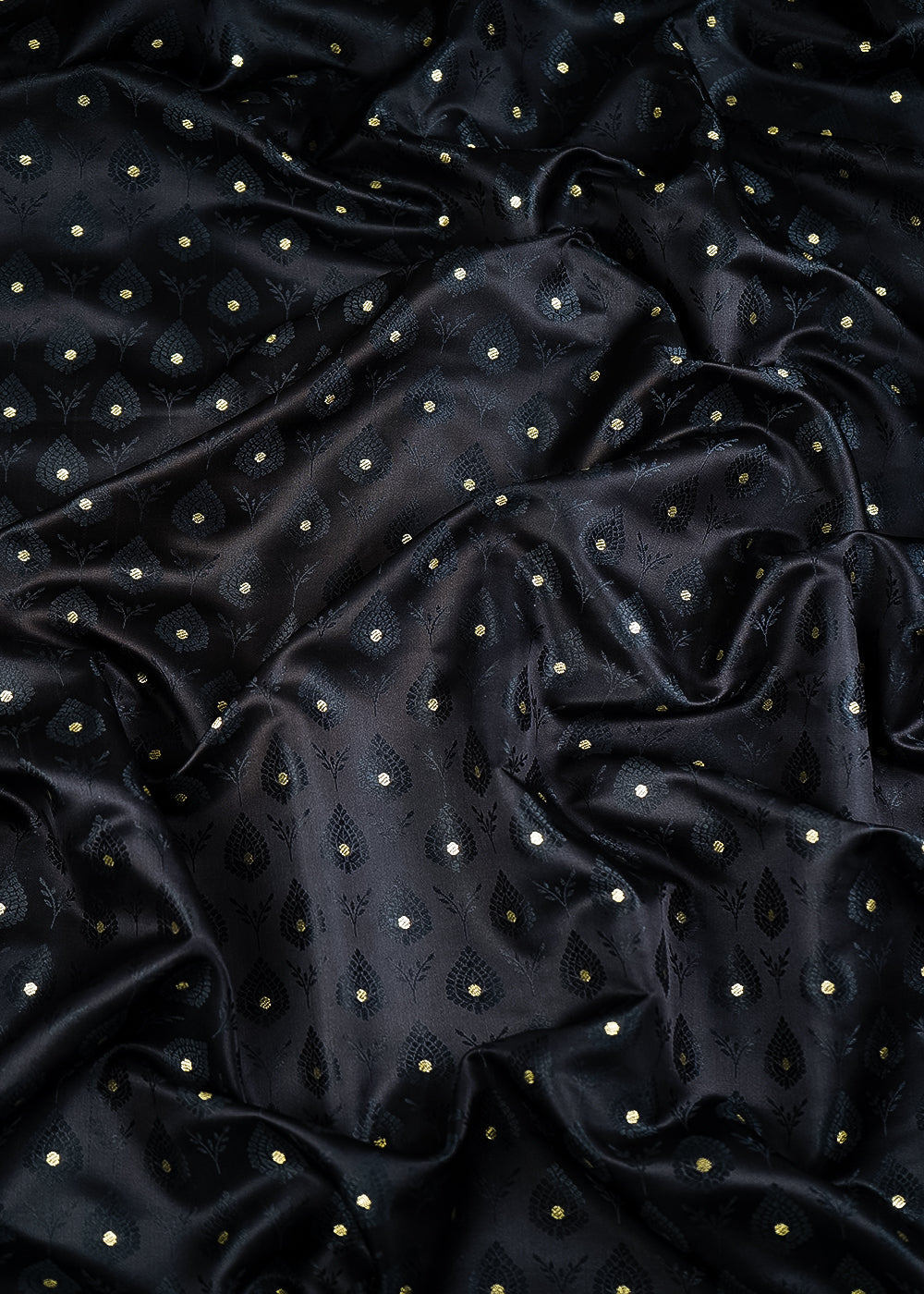 Black Banarasi Brocade Fabric With All Over Zari Handloom 24472