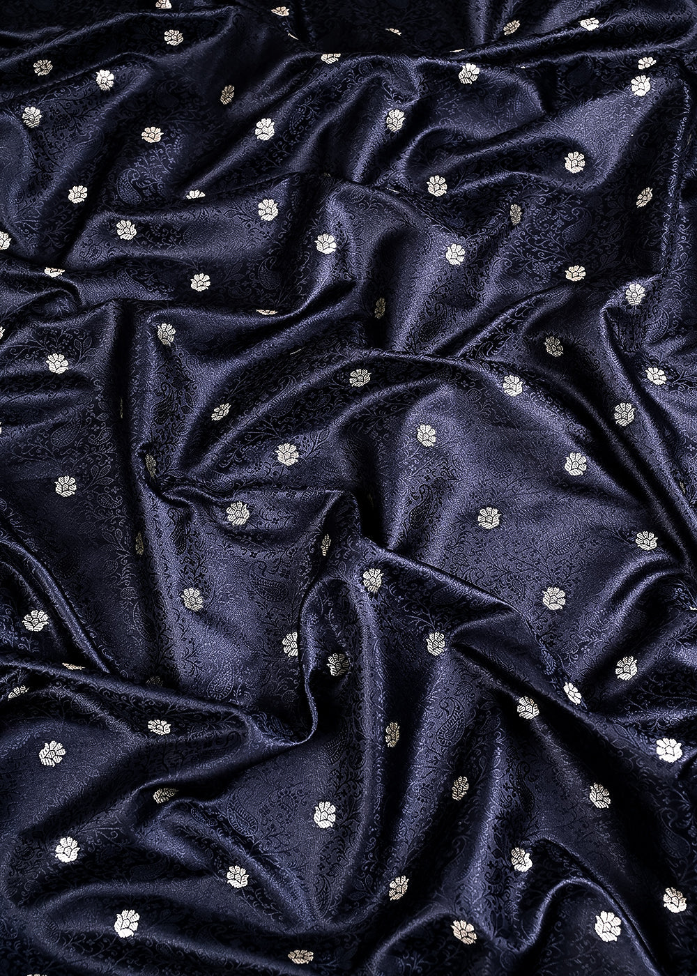 Black Banarasi Brocade Fabric With All Over Zari Handloom 24473