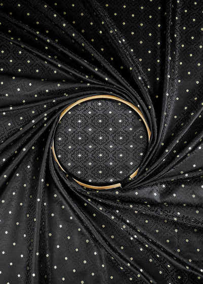 Black Banarasi Brocade Fabric With All Over Zari Handloom 24474