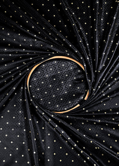 Black Banarasi Brocade Fabric With All Over Zari Handloom 24475
