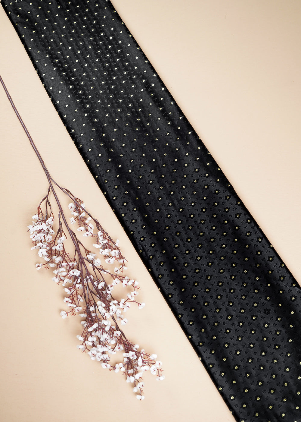 Black Banarasi Brocade Fabric With All Over Zari Handloom 24477