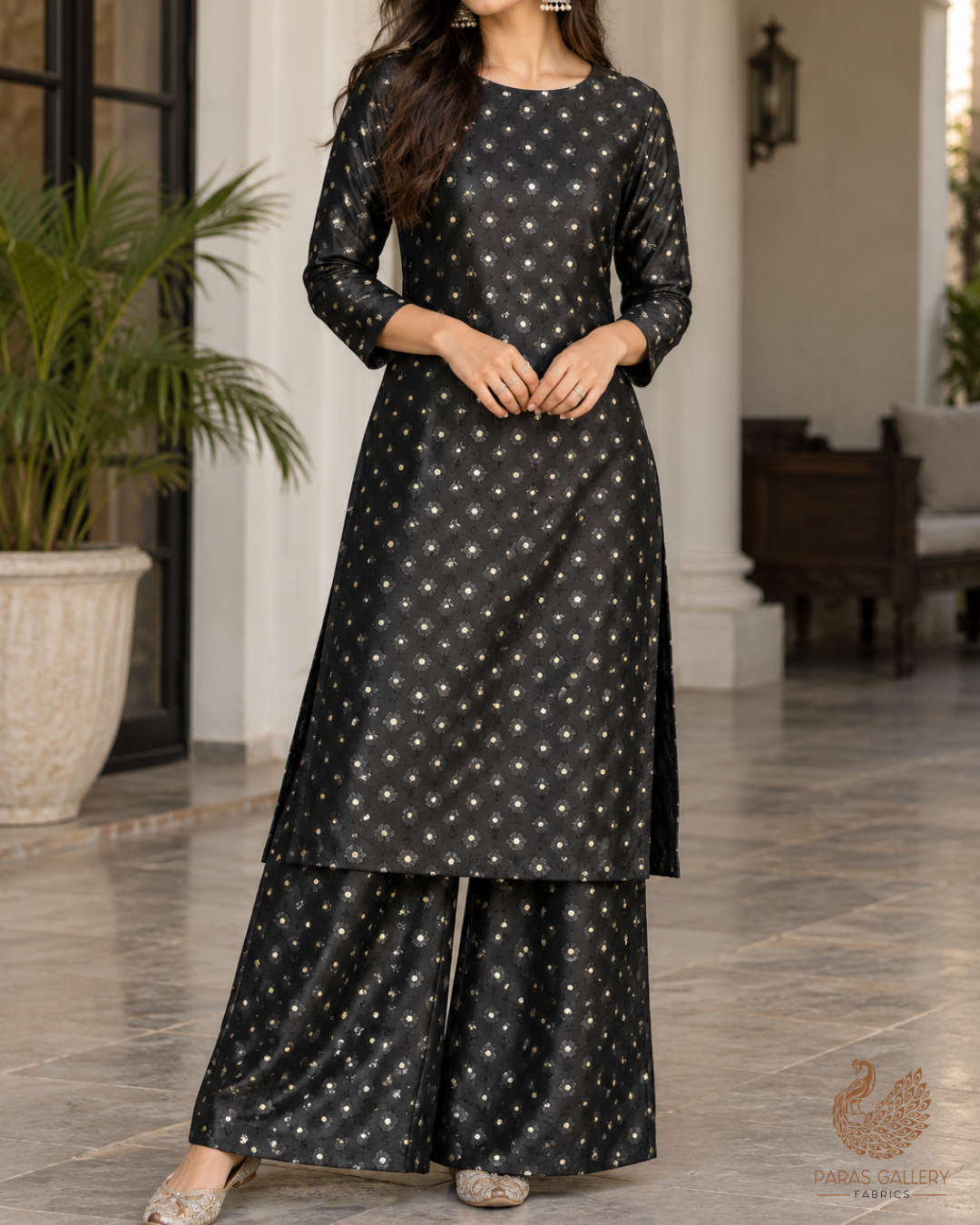 Black Banarasi Brocade Fabric With All Over Zari Handloom 24477