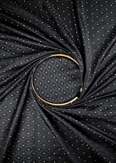 Black Banarasi Brocade Fabric With All Over Zari Handloom 24478