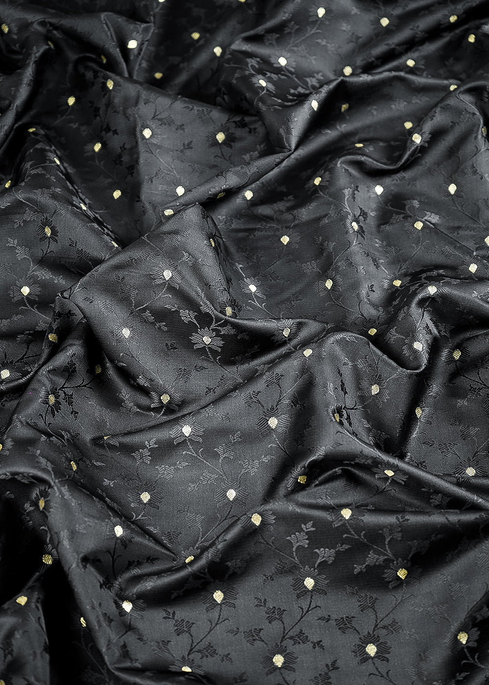 Black Banarasi Brocade Fabric With All Over Zari Handloom 24479