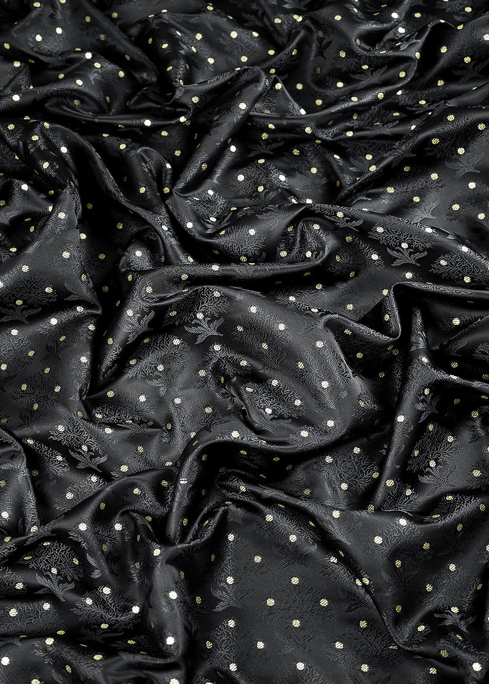 Black Banarasi Brocade Fabric With All Over Zari Handloom 24480