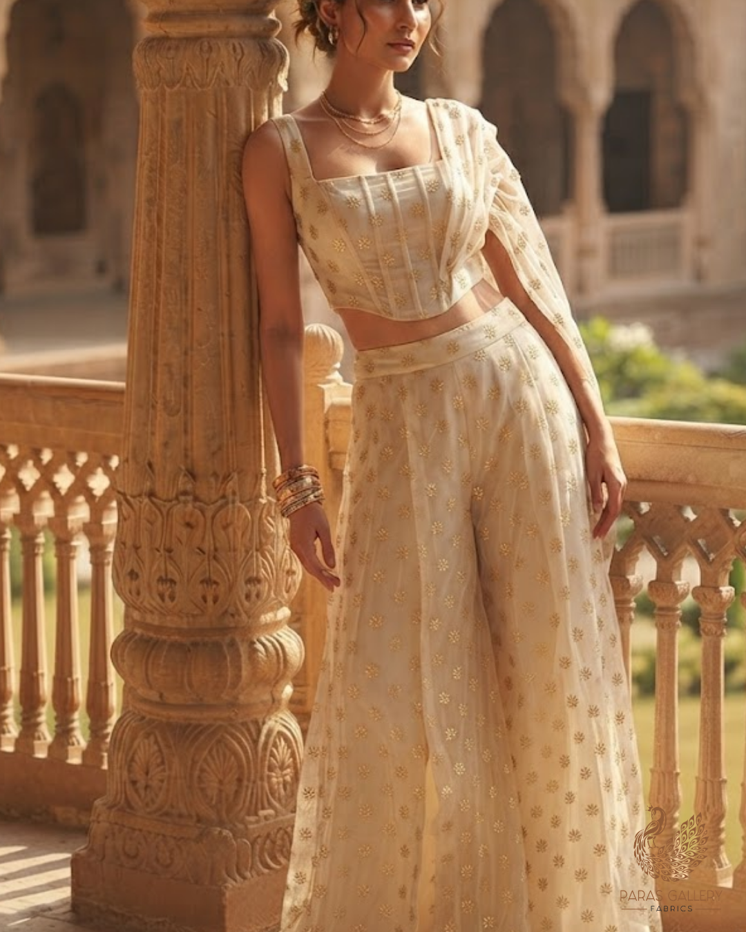 White Dyeable Net Fabric With All Over Buti Of Sequins And Katdana Work 24481