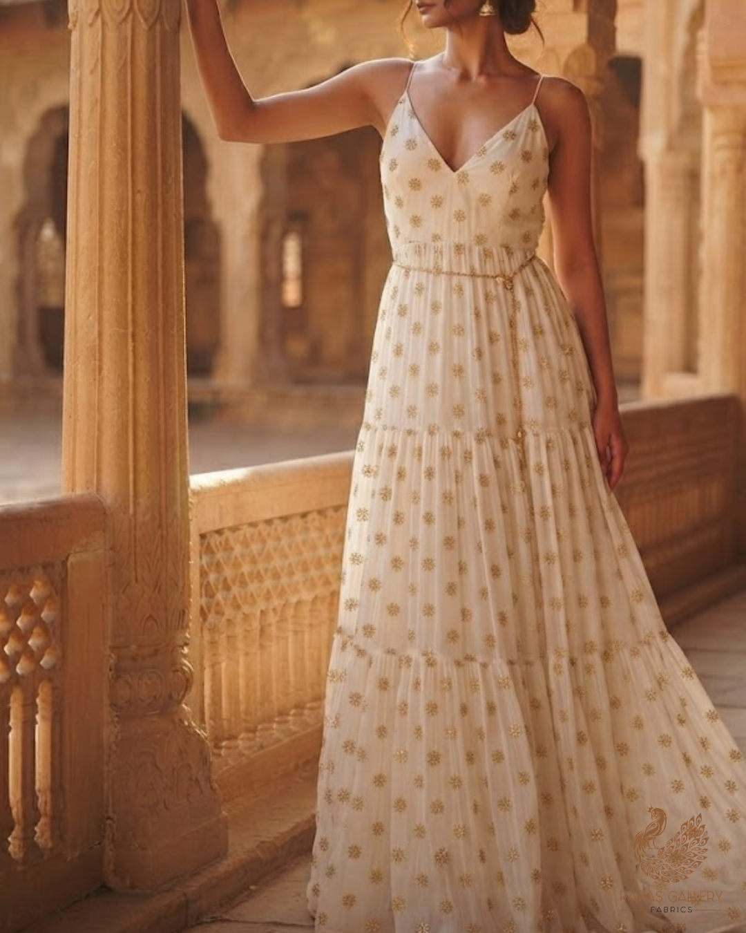 White Dyeable Organza Fabric With All Over Buti Of Sequins And Katdana Work 24483