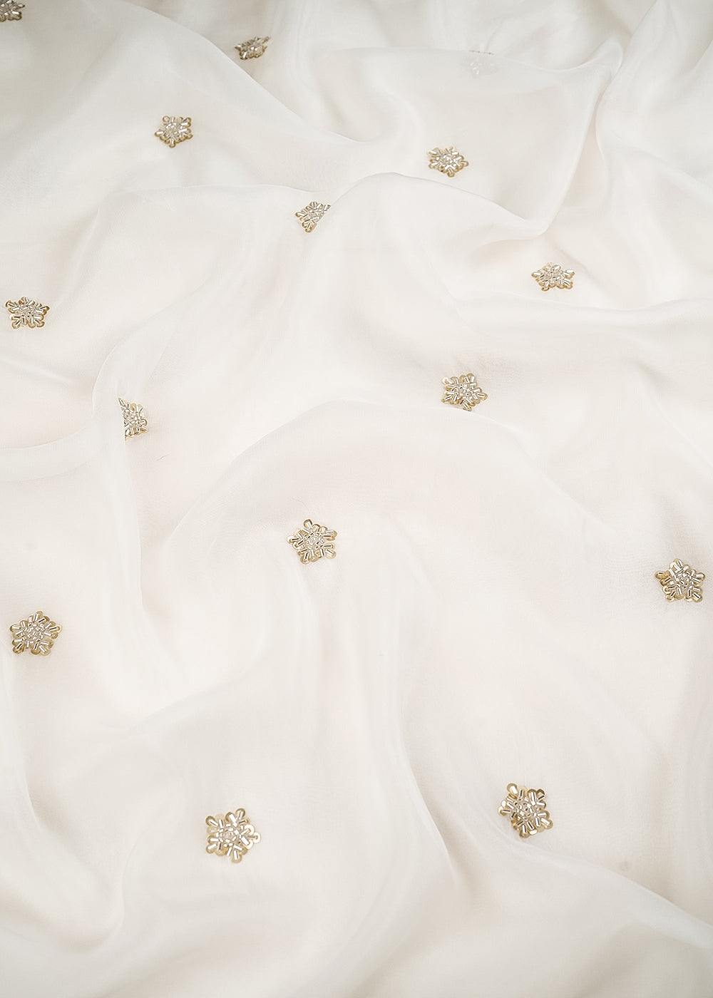 White Dyeable Organza Fabric With All Over Buti Of Sequins And Katdana Work 24484