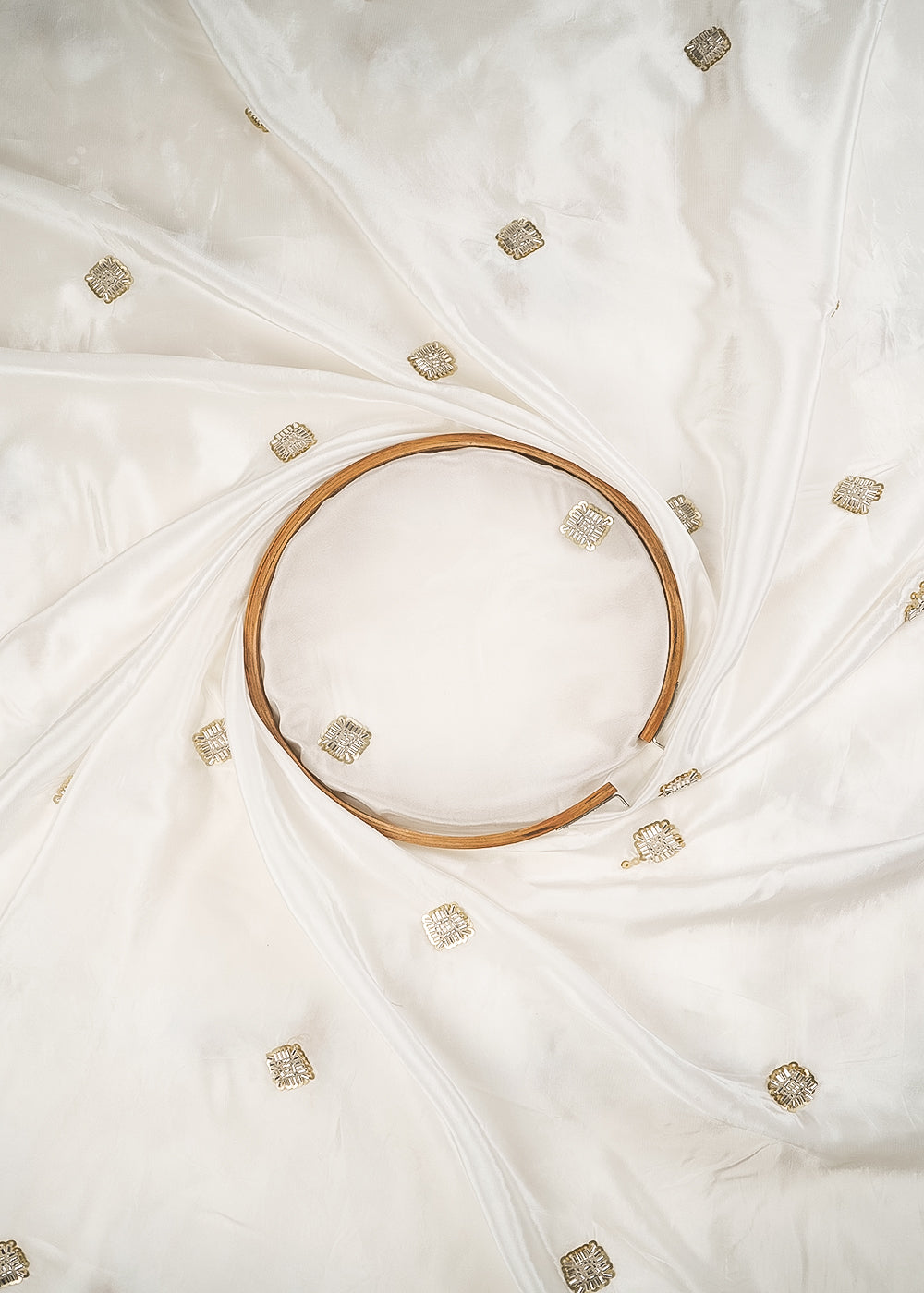 White Dyeable Crape Fabric With All Over Buti Of Sequins And Katdana Work 24485