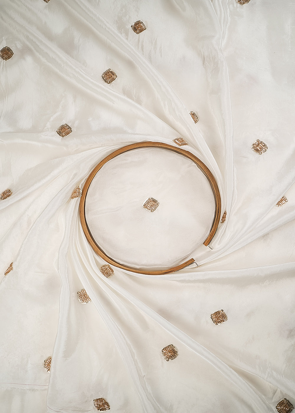 White Dyeable Crape Fabric With All Over Buti Of Sequins And Katdana Work 24486