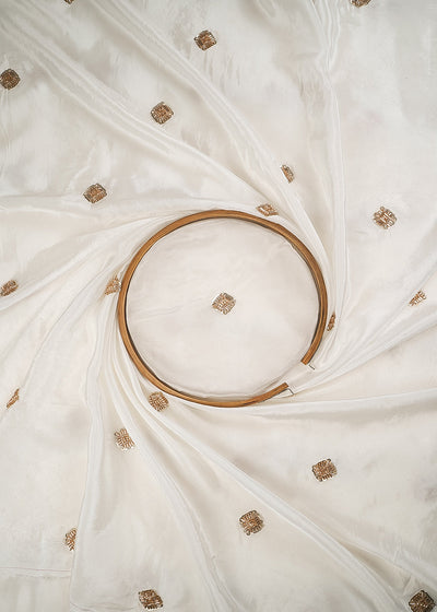 The Noor - White Dyeable Crepe Fabric With All Over Buti Of Sequins And Katdana Work | 24486