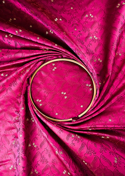 Dark Pink Banarasi Brocade Fabric With All Over Thread And Zari Handloom 24494