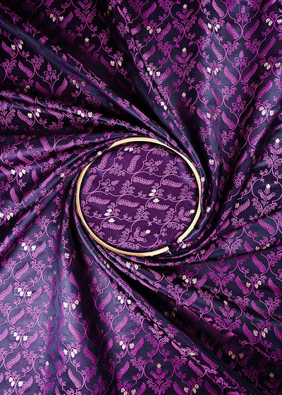 Purple Banarasi Brocade Fabric With All Over Thread And Zari Handloom 24496