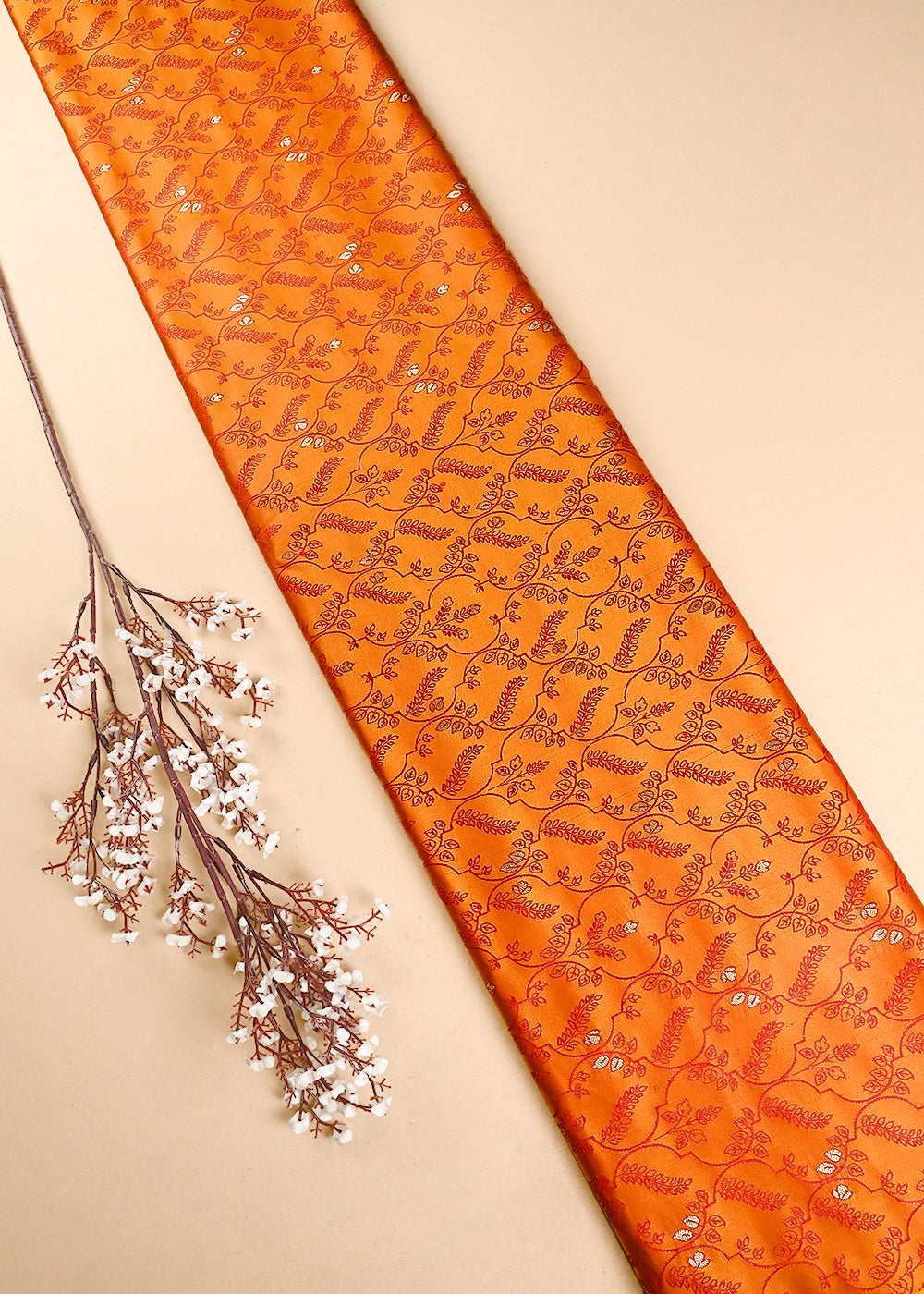 Mustard Banarasi Brocade Fabric With All Over Thread And Zari Handloom 24497
