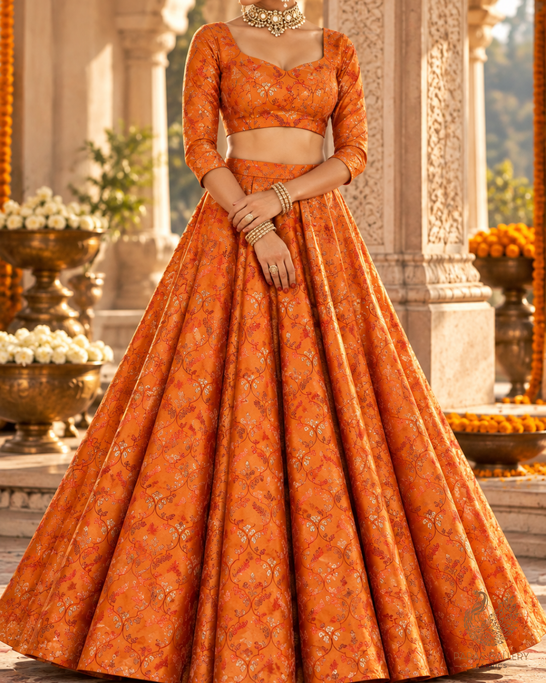 Mustard Banarasi Brocade Fabric With All Over Thread And Zari Handloom 24497