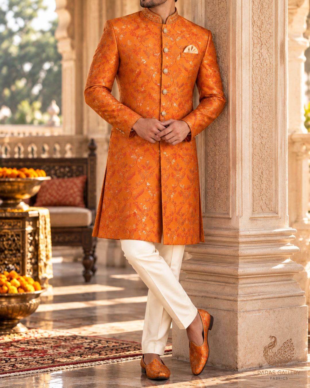 Mustard Banarasi Brocade Fabric With All Over Thread And Zari Handloom 24497