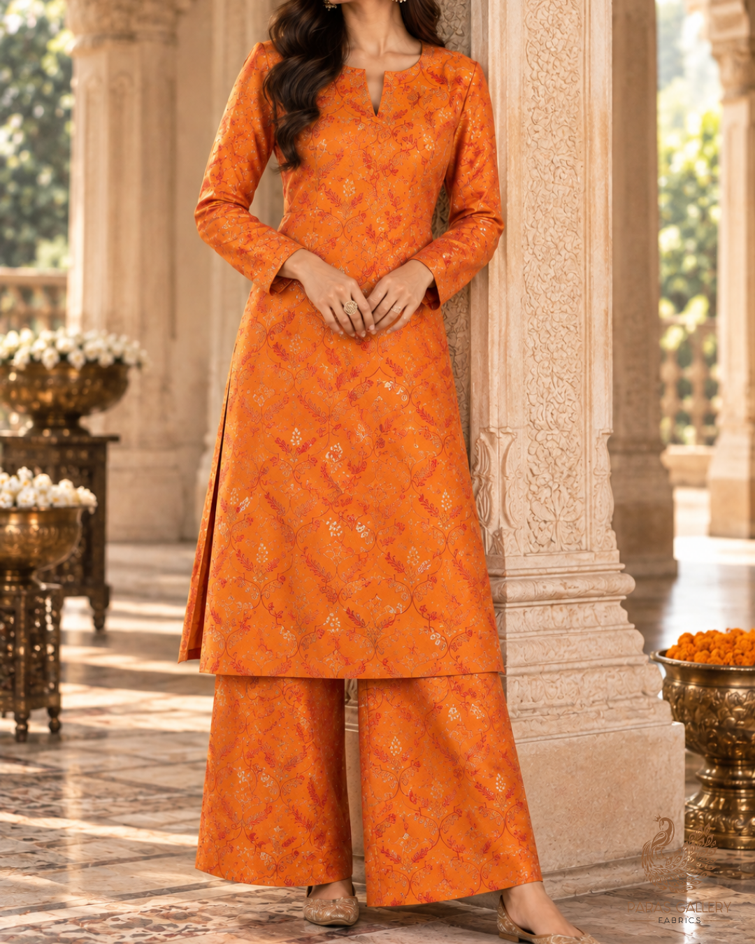 Mustard Banarasi Brocade Fabric With All Over Thread And Zari Handloom 24497