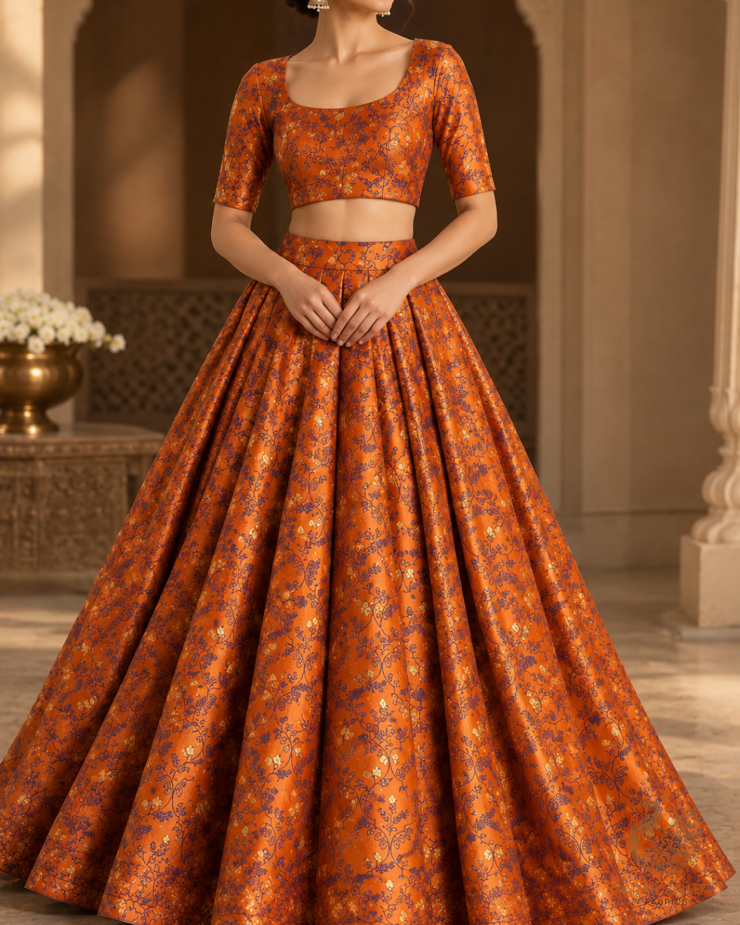 Brown Banarasi Brocade Fabric With All Over Thread And Zari Handloom 24498