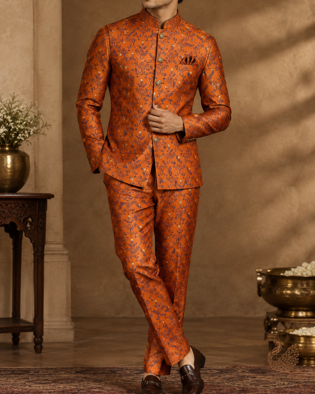 Brown Banarasi Brocade Fabric With All Over Thread And Zari Handloom 24498