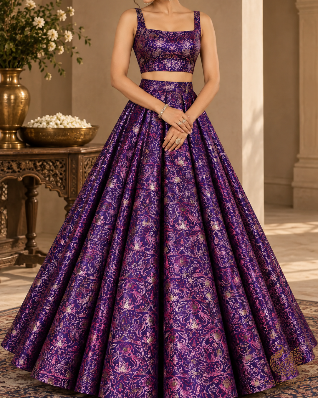 Purple Banarasi Brocade Fabric With All Over Thread And Zari Handloom 24500