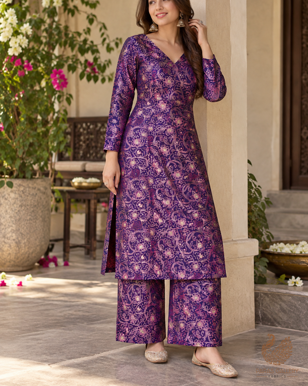 Purple Banarasi Brocade Fabric With All Over Thread And Zari Handloom 24500