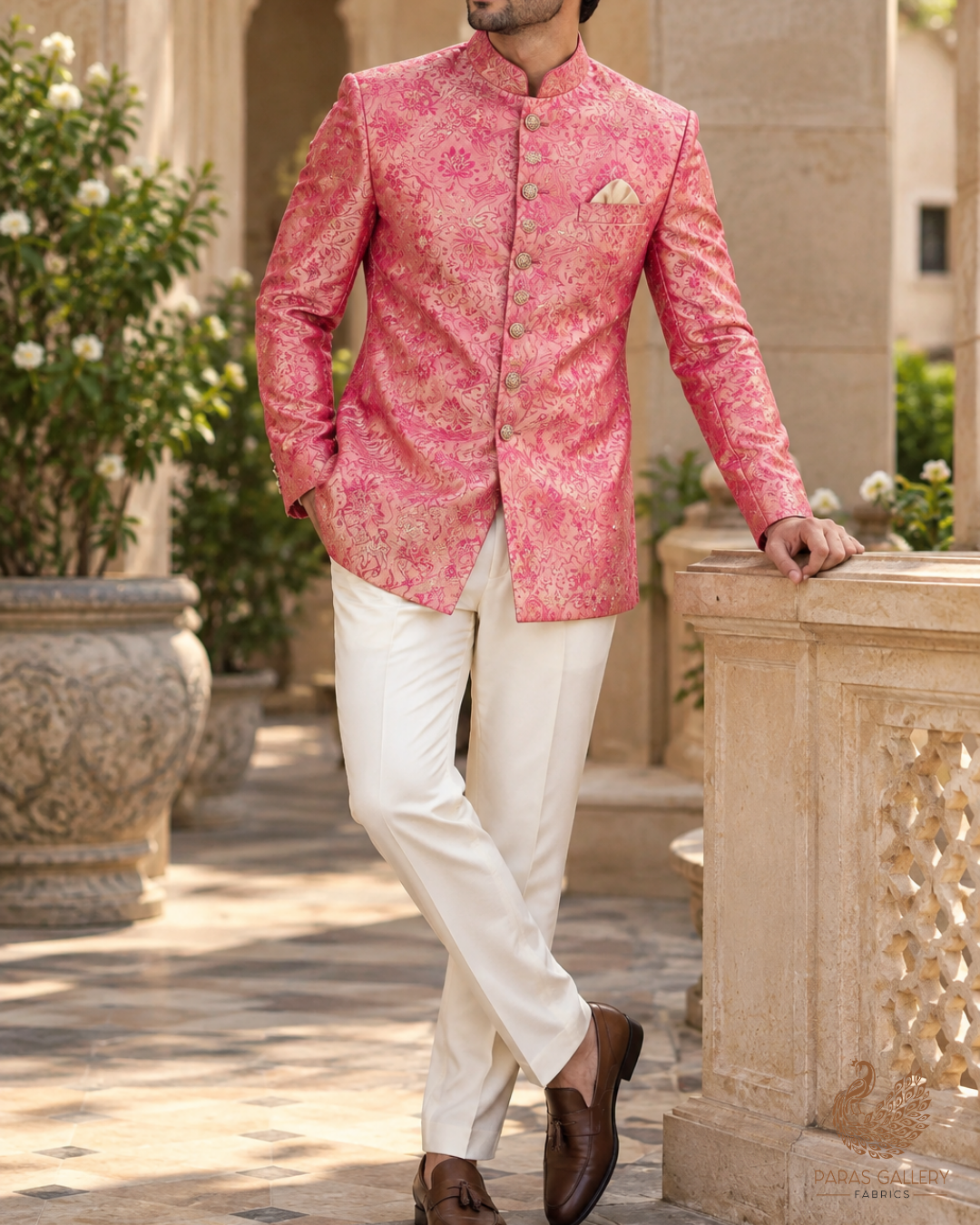Pink Banarasi Brocade Fabric With All Over Thread And Zari Handloom 24501