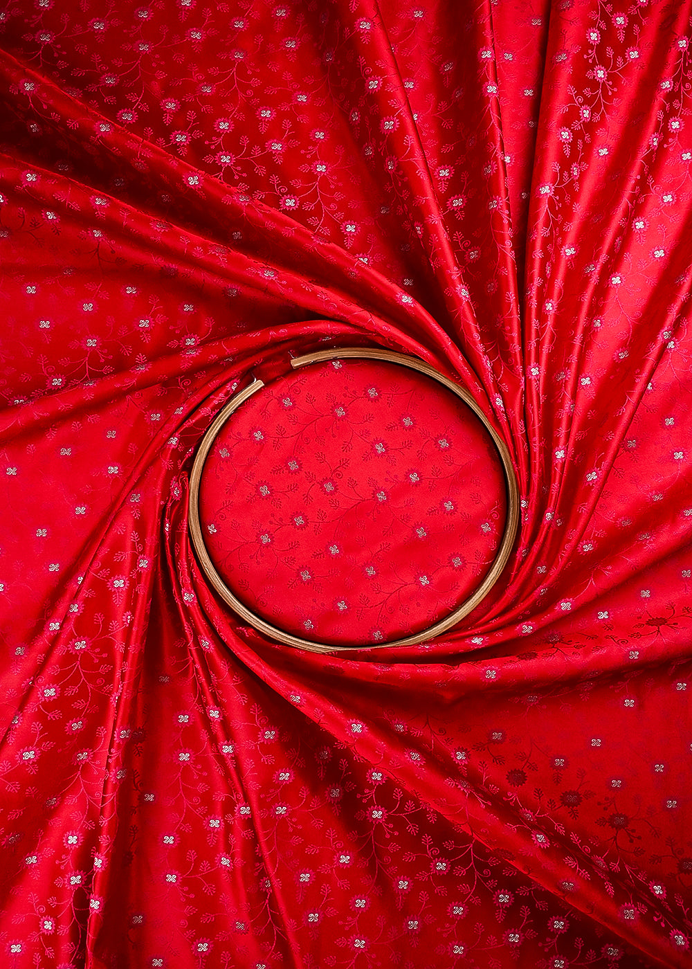 Red Banarasi Brocade Fabric With All Over Thread And Zari Handloom 24502