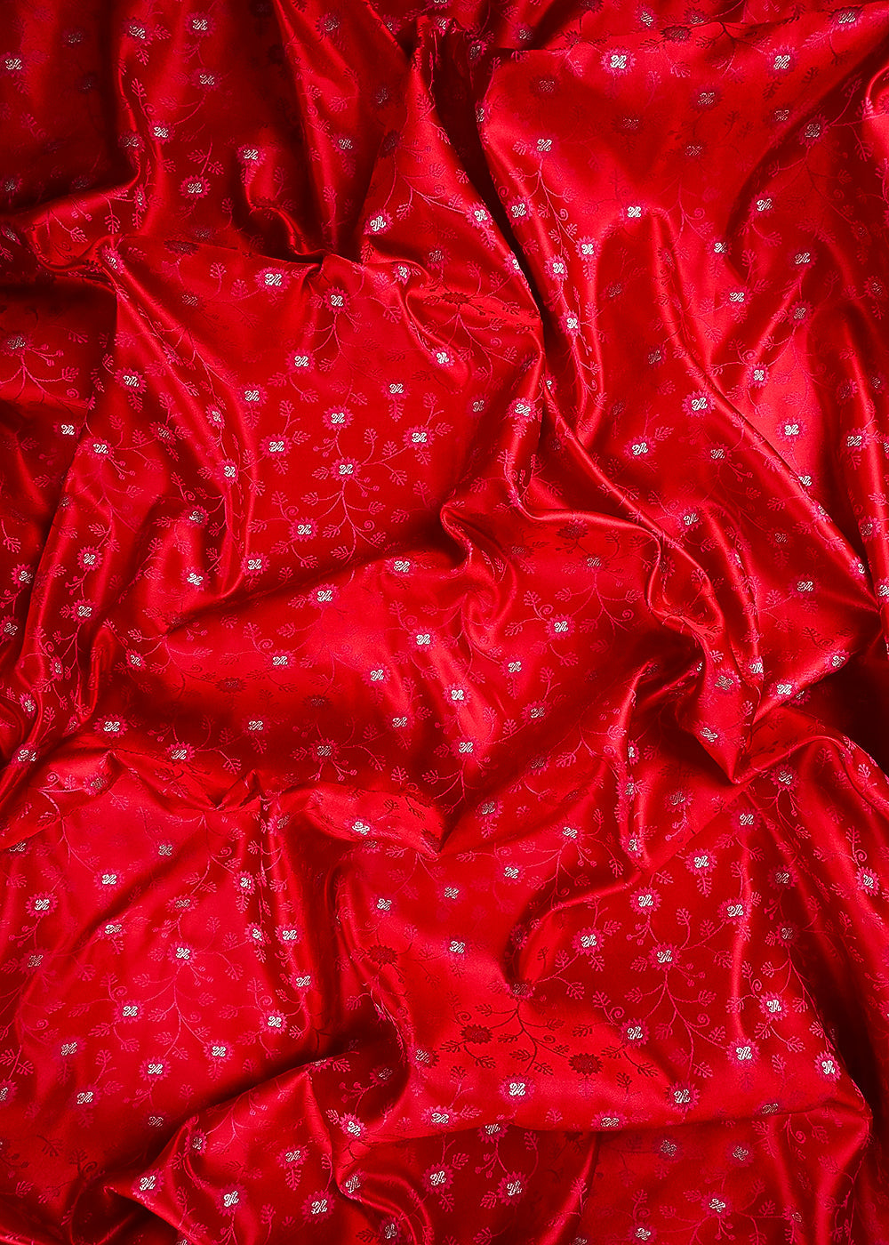 Red Banarasi Brocade Fabric With All Over Thread And Zari Handloom 24502