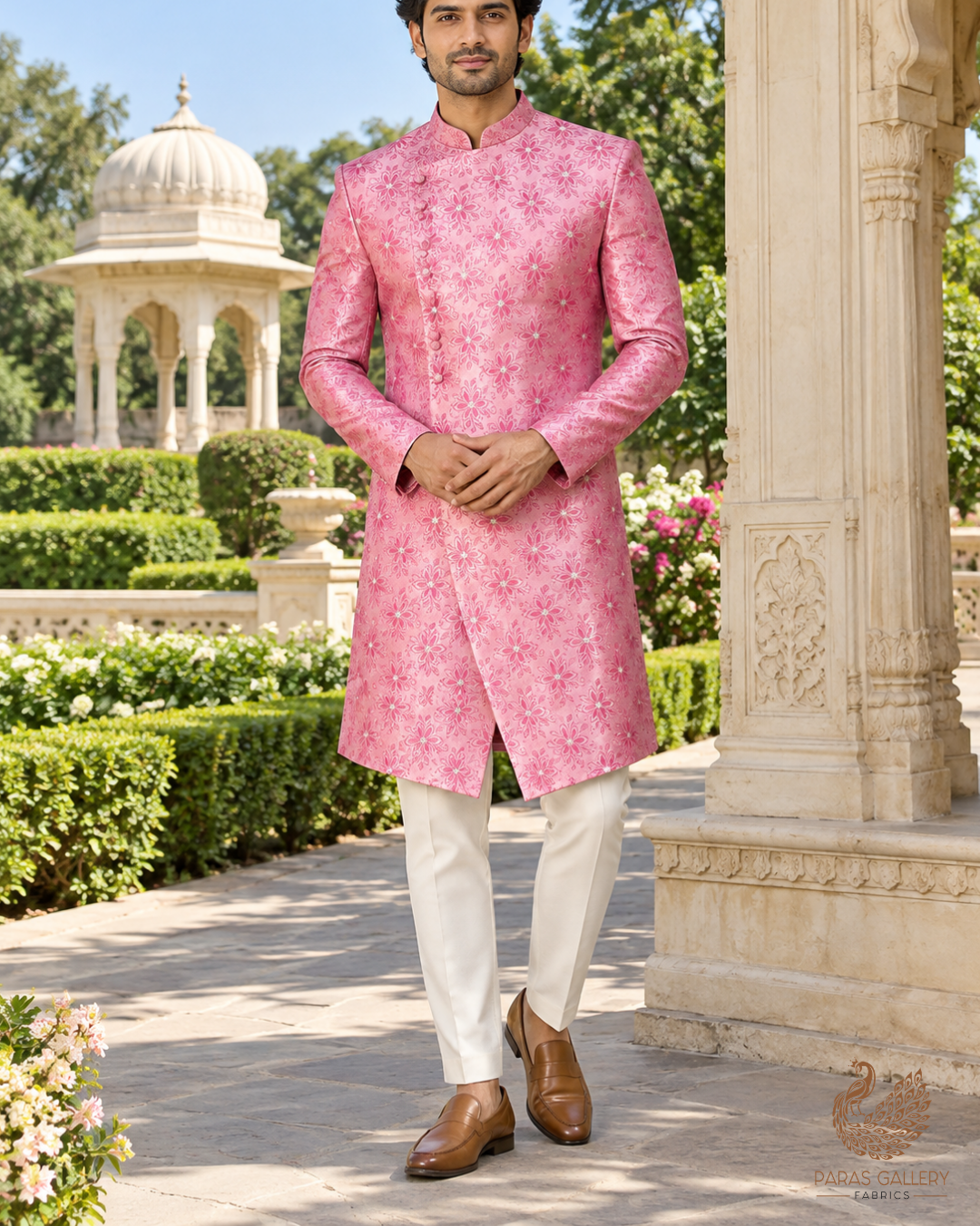 Baby Pink Banarasi Brocade Fabric With All Over Thread And Zari Handloom 24504