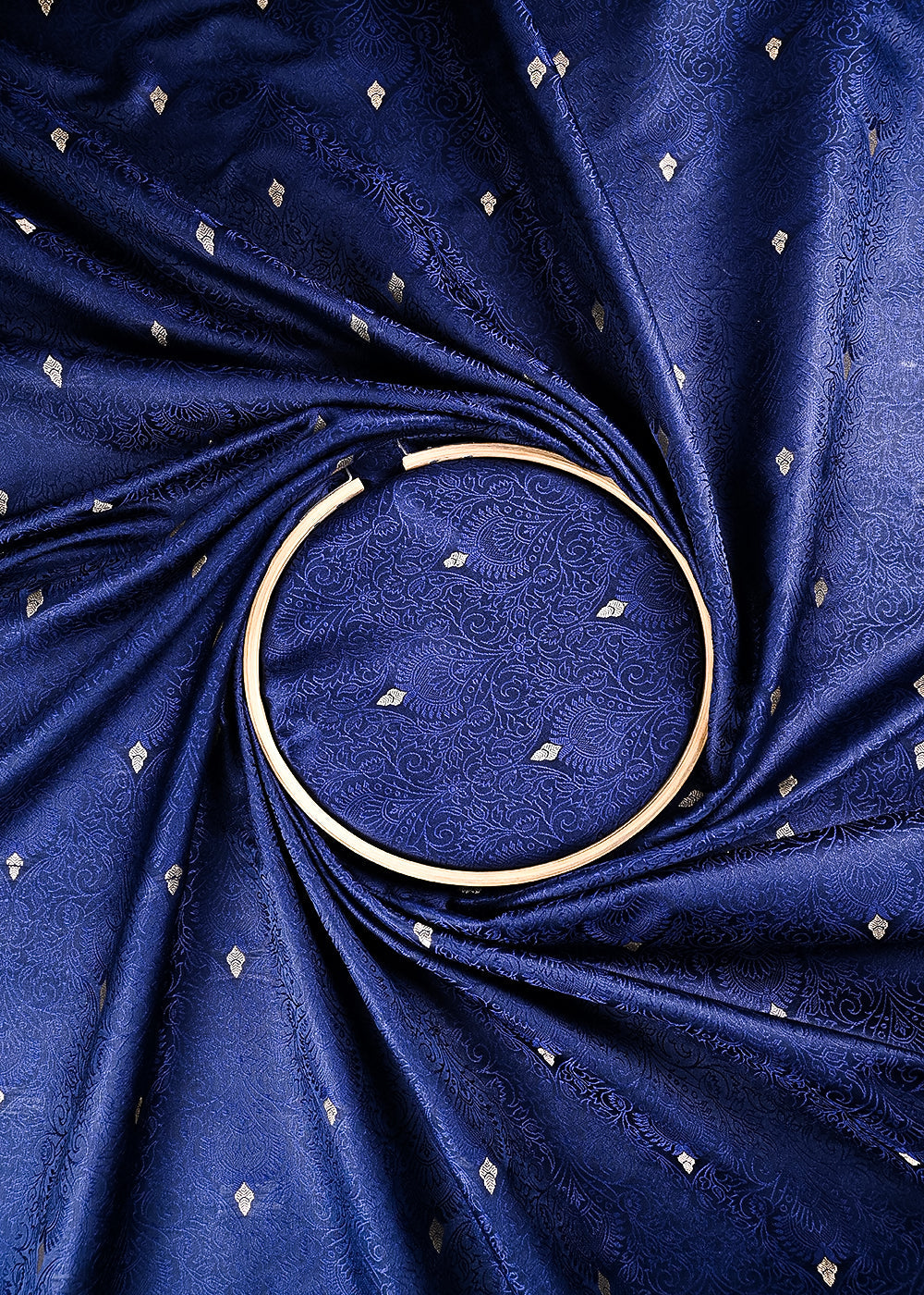 Navy Blue Banarasi Brocade Fabric With All Over Thread And Zari Handloom 24506