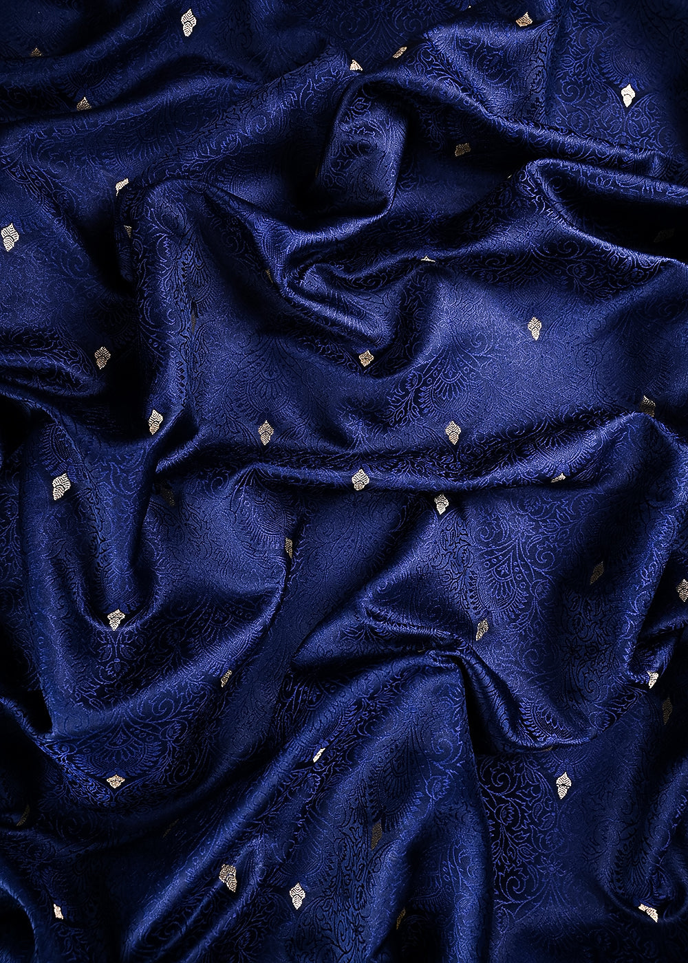 Navy Blue Banarasi Brocade Fabric With All Over Thread And Zari Handloom 24506