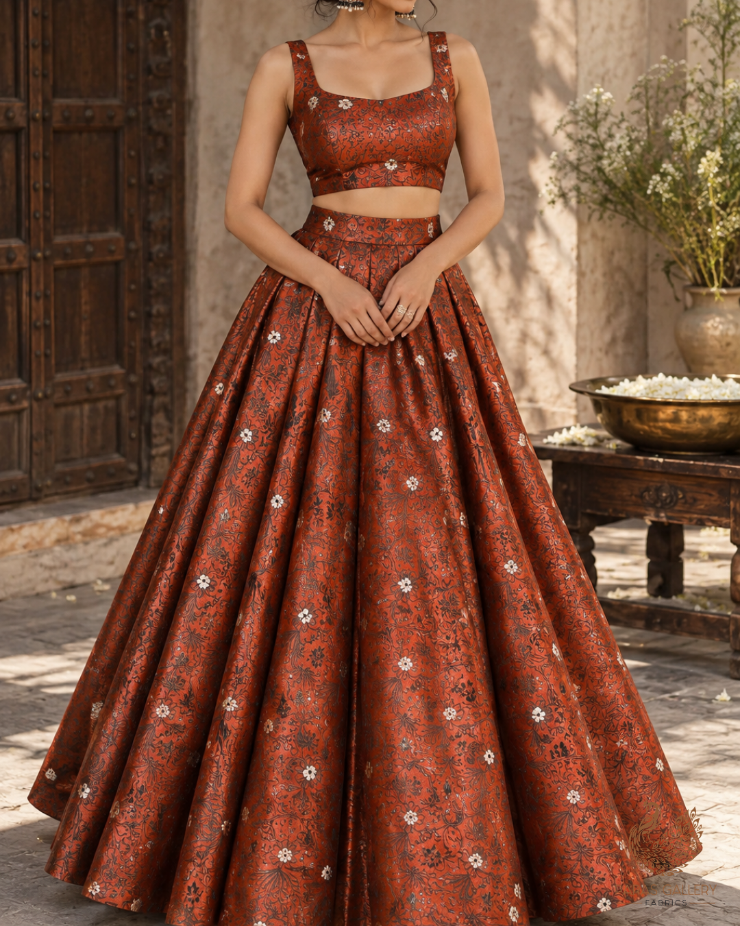 Brown Banarasi Brocade Fabric With All Over Thread And Zari Handloom 24510