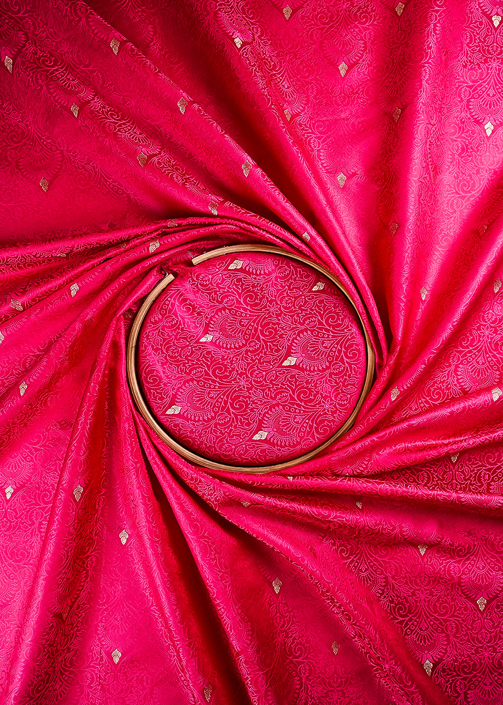 Pink Banarasi Brocade Fabric With All Over Thread And Zari Handloom 24512
