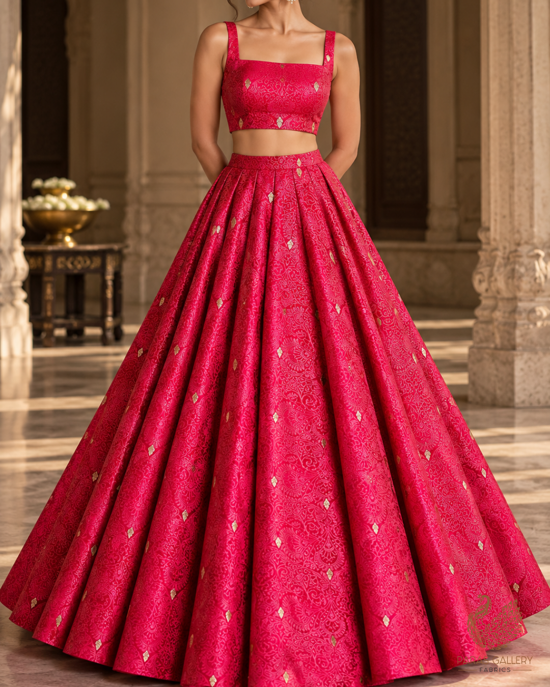 Pink Banarasi Brocade Fabric With All Over Thread And Zari Handloom 24512