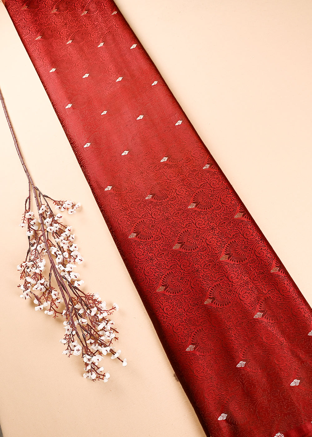 Brown Banarasi Brocade Fabric With All Over Thread And Zari Handloom 24513