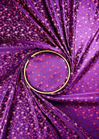 Purple Banarasi Brocade Fabric With All Over Thread And Zari Handloom 24514