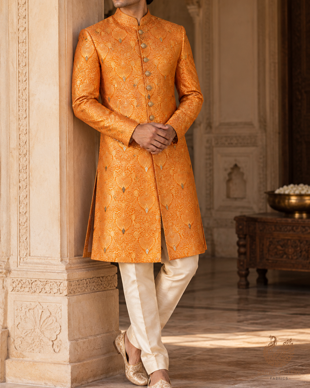 Yellow Banarasi Brocade Fabric With All Over Thread And Zari Handloom 24515