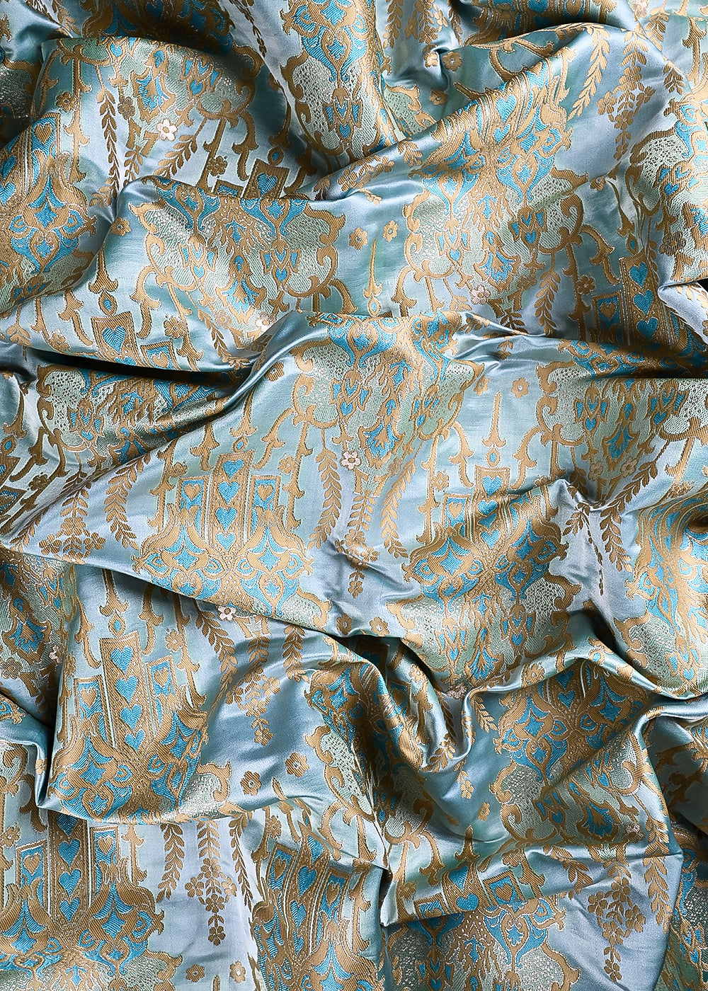 Blue Banarasi Brocade Fabric With All Over Thread And Zari Handloom 24517