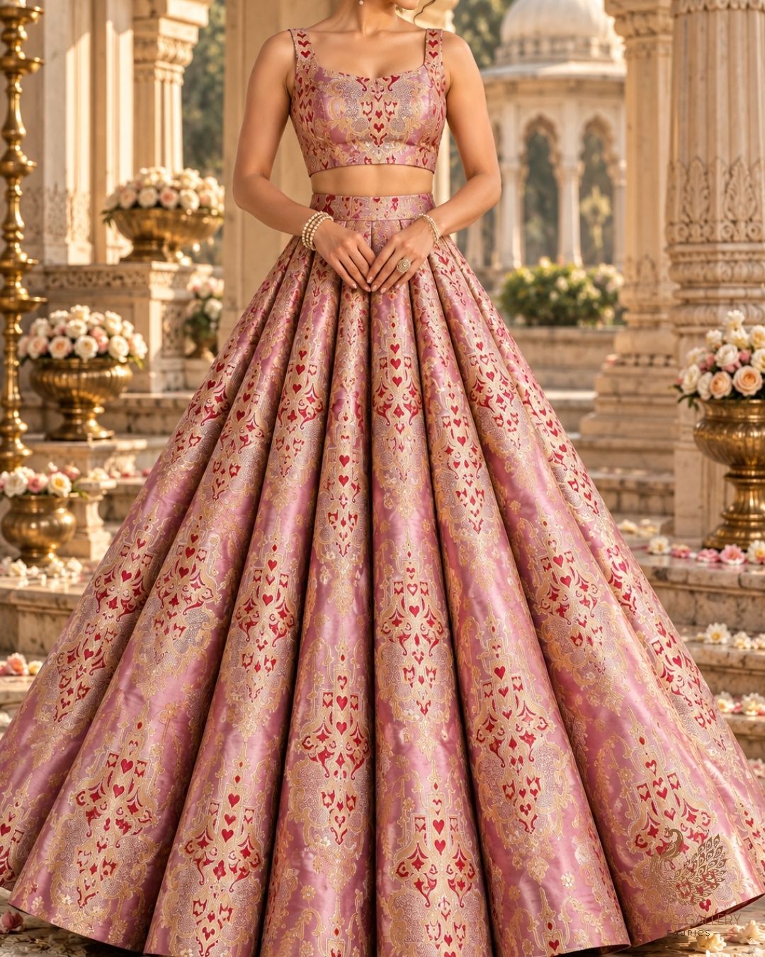 Pink Banarasi Brocade Fabric With All Over Thread And Zari Handloom 24518