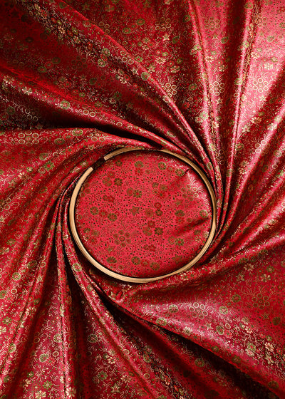 Maroon Banarasi Brocade Fabric With All Over Thread And Zari Handloom 24522