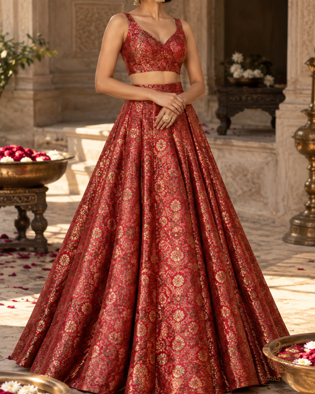 Maroon Banarasi Brocade Fabric With All Over Thread And Zari Handloom 24522