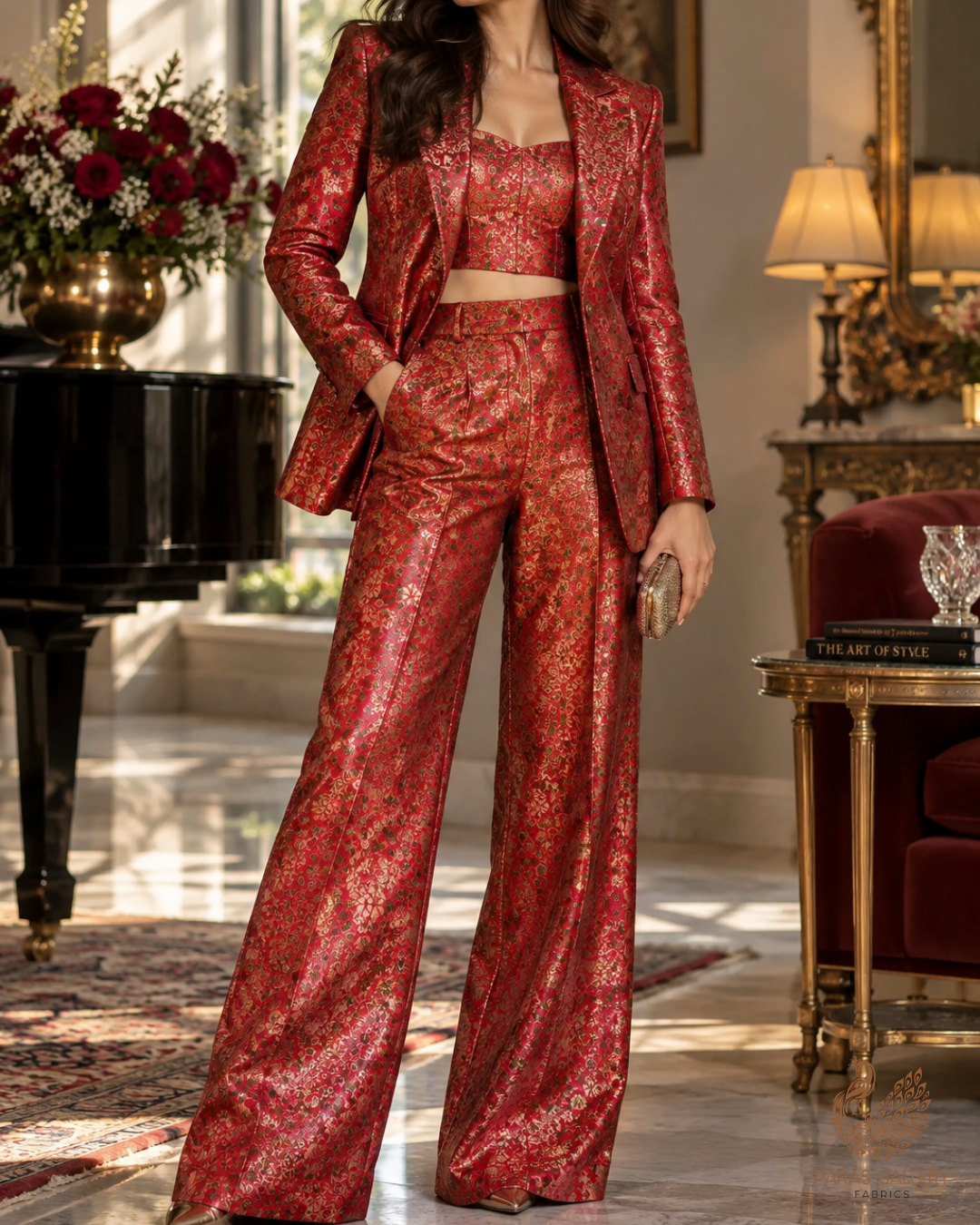 Maroon Banarasi Brocade Fabric With All Over Thread And Zari Handloom 24522
