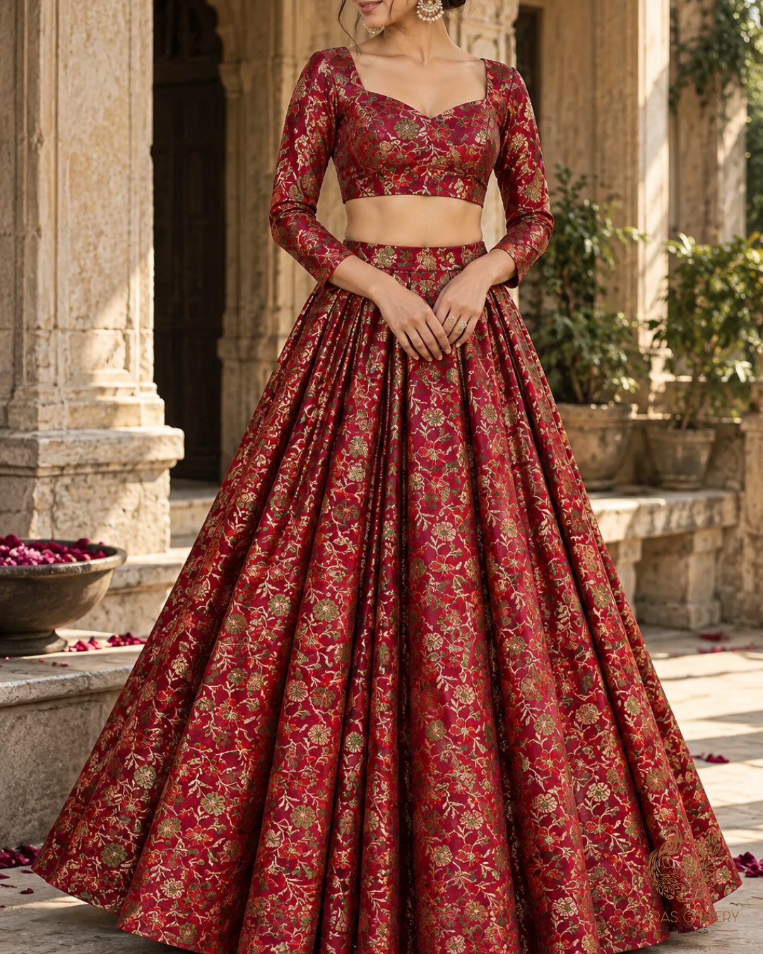Maroon Banarasi Brocade Fabric With All Over Thread And Zari Handloom 24525