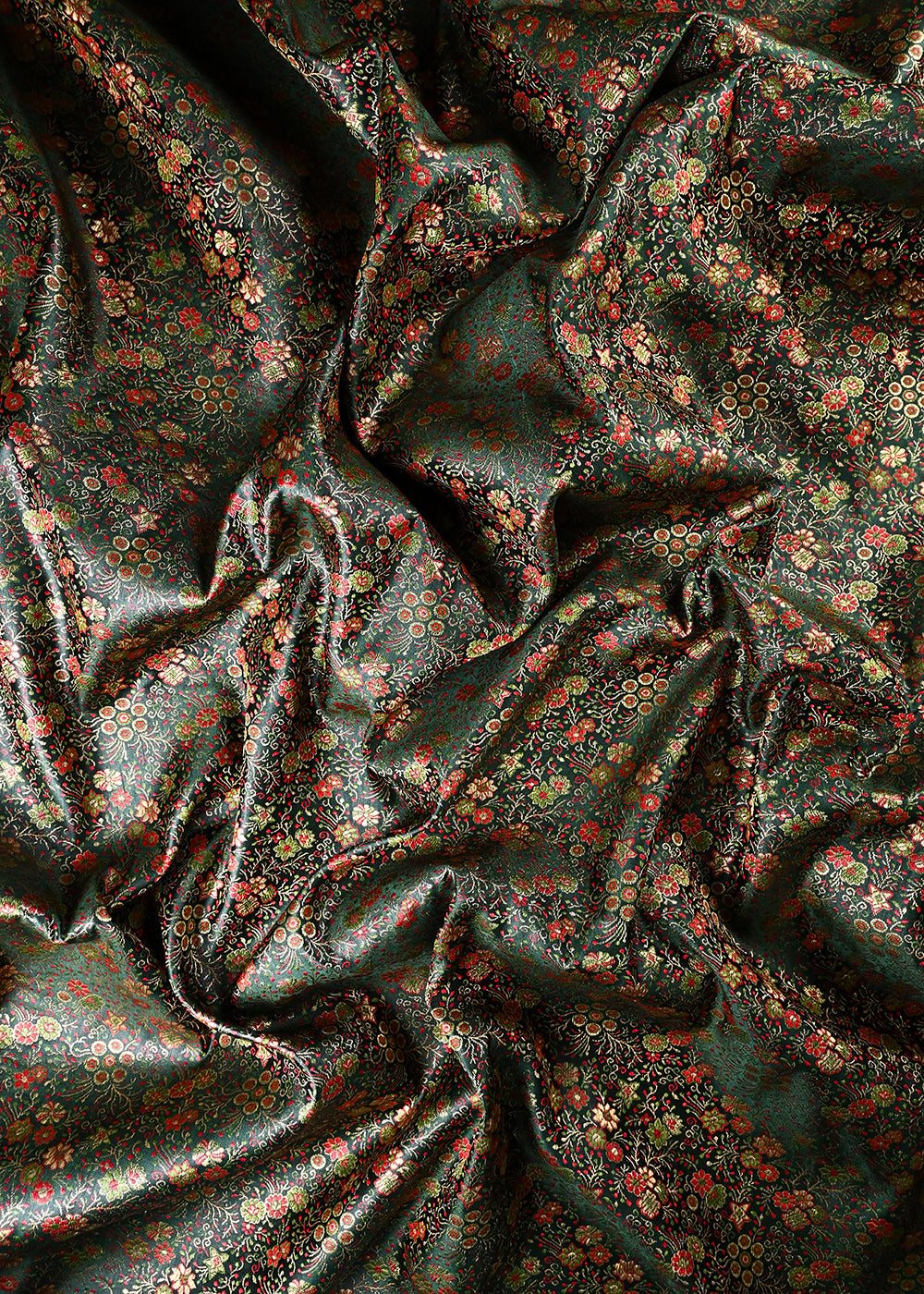 Bottle Green Banarasi Brocade Fabric With All Over Thread And Zari Handloom 24526