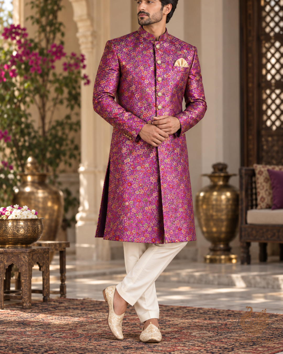 Purple Banarasi Brocade Fabric With All Over Thread And Zari Handloom 24530