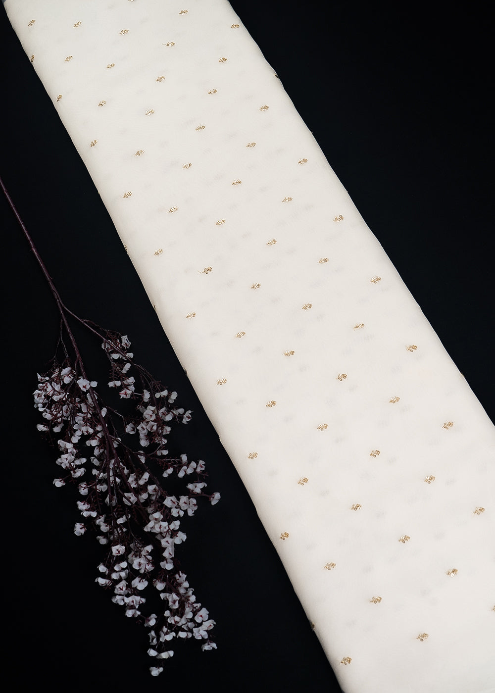 White Dyeable Georgette Fabric With All Over Buti Of Zari And Sequins Work 24538