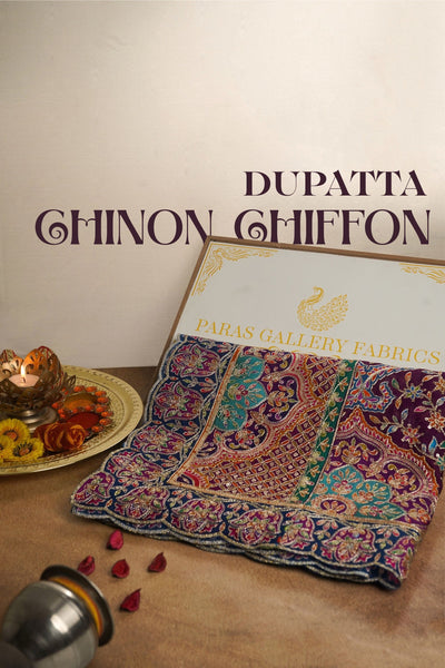 Purple Chinon Chiffon Dupatta All Over Zari And Sequins Work With Border 24555