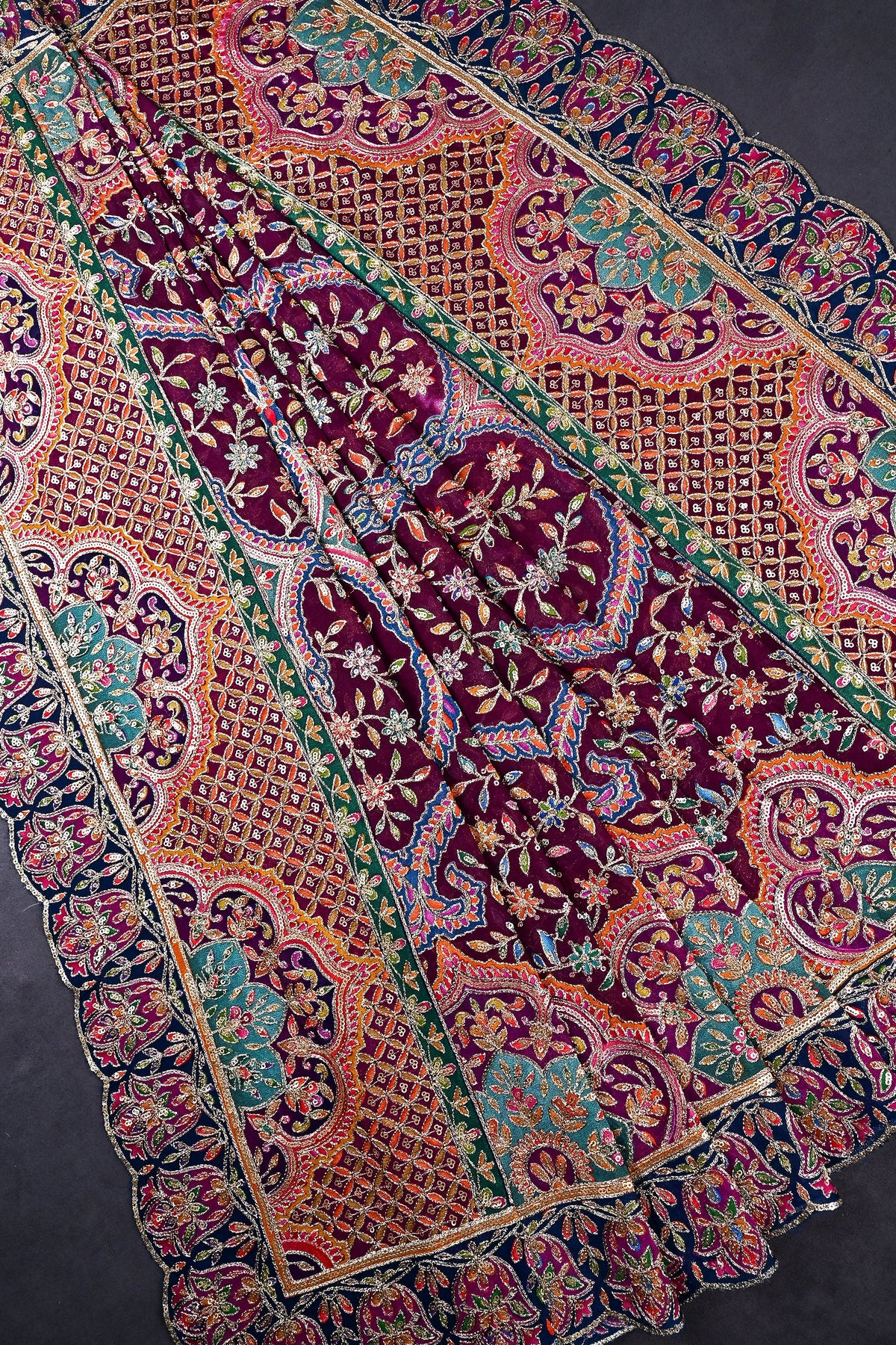 Purple Chinon Chiffon Dupatta All Over Zari And Sequins Work With Border 24555